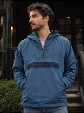 Timberland Men's Slate Blue Hooded Pullover Windbreaker